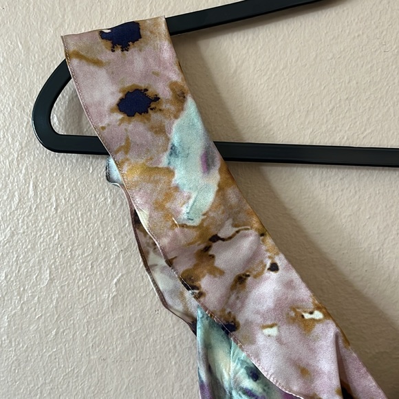Theory Pastel Watercolor Floral 100% Silk Ruffle Tie Waist Dress 4 - Picture 4 of 14